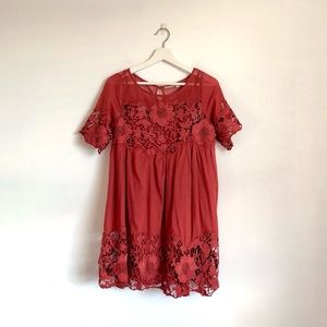 Anthropologie Holding Horses Orange Magnolia Floral Lace Dress Size 6P
